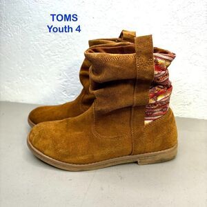 TOMS Laurel Cinnamon Faux Suede Sunset Stripe Slouch Ankle Bootie Girls Size 4 M